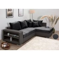 COLLECTION AB Ecksofa John L-Form, B: 226 cm, Bettfunktion, Bettkasten, Regalelement, Licht & 2 Zierkissen