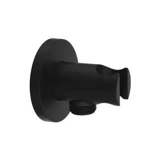 Herzbach deep black Brauseanschlussbogen mit halter rund sz, Schwarz matt, 23.685200.1.12 23.685200.1.12