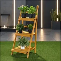 Melko Blumenständer Pflanzentreppe Blumenregal 3 Etagen Holz Braun Pflanzampel Pflanzbank (Stück), BxTxH: 43 x 44 x 109 cm
