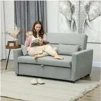 HOMCOM Schlafsofa 2-Sitzer Sofa, mit Schlaffunktion, Couch mit Kissen, Samtoptik, Schlafcouch 1 Teile, für Wohnzimmer, Gästezimmer, Hellgrau