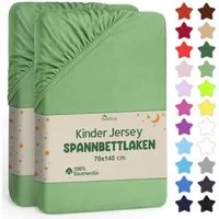 NatureMark Spannbettlaken Jersey Spannbetttuch, 100% Baumwolle, Gummizug: rundum, (2 Stück), Kinder Spannbetttuch, für Baby-/Kinderbett, 70x140 cm, Jade