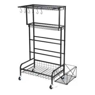 Carbon Steel 4 Tier Storage Rack 59x40x113cm Black Anti Rust Multi Layer Coating Rolling Shelves Movable Sliding Wheels