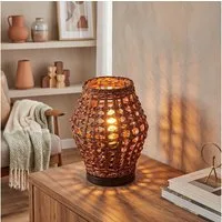 hofstein Tischleuchte Tischlampe aus Metall/Rattan in Schwarz/Braun im Vintage/Boho-Design, ohne Leuchtmittel, Tischlampe mit Lichteffekt und Schalter am Kabel, Höhe 29,5 cm, E27