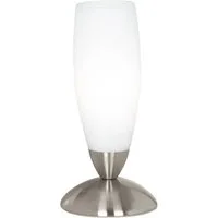 EGLO Tischleuchte SLIM Tischlampe, Nachttischlampe, Wohnzimmerlampe, nickel-matt, weiß, ohne Leuchtmittel, Leuchtmittel wechselbar, Lampe mit Schalter, E14, schlichtes Design, modern, 22x7x10cm