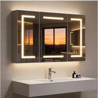 Simurq Badezimmerspiegelschrank Spiegelschrank 100 cm LED mit Steckdose und Anti-Beschlag (Einzelartikel, 1-St., 1 Spiegelschrank) 3 Lichtfarben, Tissue-Auszug
