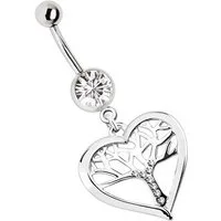 Adelia´s Bauchnabelpiercing Piercing Piercing Bauchnabelpiercing, 316l Stahl Banane - klar mit Stein und Herz mit Lebensbaum