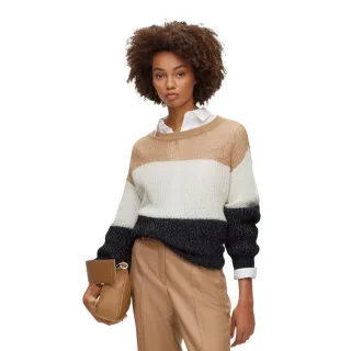 Boss - Pullover Top für Damen, Rundhalsausschnitt (Schwarz/Weiß/Beige)