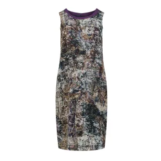 Satin Kleid mit abstraktem Print und Kontrast-Ausschnitt