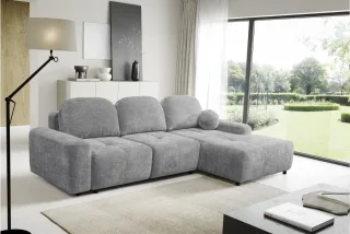 Ecksofa Schlafsofa Sofa ARGOS in Stoff Vibe Grau Ottomane Rechts