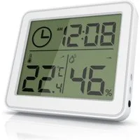 BEARWARE Luftfeuchtigkeitsmessgerät und Temperatur für Innen mit LCD Anzeige Innenwetterstation (Haltemagneten, Raumthermometer / Hygrometer und Uhrzeit, Standfuß, Magnet und Öse)