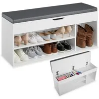 tectake Schuhschrank Schuhbank Natalya mit Sitzpolster für 9 Paar Schuhe, 104x30x49cm (Komplettset, 1-St., inkl. Schlüssel) großes Klappfach zur Aufbewahrung