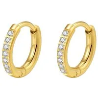 Hey Happiness Paar Creolen Damen Zirkonia, Edelstahl Ohrringe Klein Mittel 18K vergoldet, Klappcreolen in Gold Kristalle rund, wasserfest