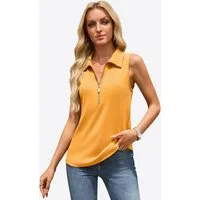 Imily Bela Tanktop Damen Sommer gerippt ärmellos V-Ausschnitt Polo-Kragen (Packung, 1-tlg., 1per-Pack) mit Reißverschluss in Unifarbe