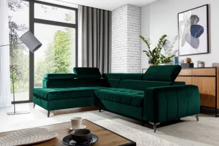 OUTLET Ecksofa Schlafsofa Sofa AGNESA Stoff Salvador Dunkelgrün Ottomane Links