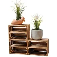 Teramico Holzkiste Obstkiste 40 x 30 x 25 cm 3er SET Geflammt Boden, Aufbewahrungsbox