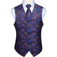 LuxusKollektion Krawatte Weste Herren Paisley Jacquard Krawatte Pocket Square Anzug M Blau Rosa