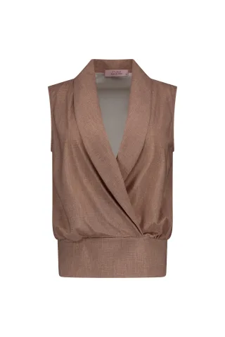 Studio Anneloes - Hanne linen look wrap top latte - Gr. - XS