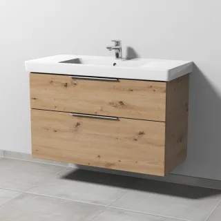 Sanipa 3way Waschtischunterbau zu Villeroy & Boch Subway 2.0 Waschtisch mit 2 Auszügen, Eiche Natura UM61585