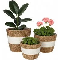 relaxdays Blumentopf Runder Blumentopf im 3er Set (3 St), Weiss-braun