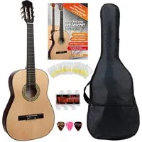 Classic Cantabile Konzertgitarre AS-851 Starter Set, 7/8, mit Gitarre, Tasche, Nylonsaiten, Schule, 3x Plektren und Stimmpfeife