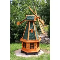 Holzdekoladen Deko-Windrad 6-eckige Gartenwindmühle aus Holz mit weißen Solarlicht & Flügel