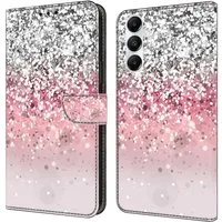 CLM-Tech Handytasche für Samsung Galaxy A56 5G Hülle aus PU-Leder Klapphülle (silber und rosa, Schutzhülle mit Standfunktion und Kartenfächer), und Magnetverschluss