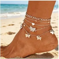 MOPUEA Fußketten Set Damen Boho Strand Fußschmuck mit Anhänger (Set, Retro Charm Anklets), Verstellbar Boho Sommer Surfer Fußkettchen für Frauen