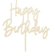 partydeco Tortenstecker, Cake Topper Happy Birthday Holz 16,5cm natur
