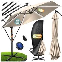 KESSER Ampelschirm ⌀350cm Alu Sonnenschirm mit LED Solar Inkl. Abdeckung & Fernbedienung, Kurbelschirm mit Ständer Wasserabweisend, 360° Funktion & UV-Schutz