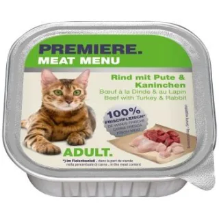 PREMIERE Meat Menu Nassfutter Katze Adult Rind mit Pute und Kaninchen 64x100 g