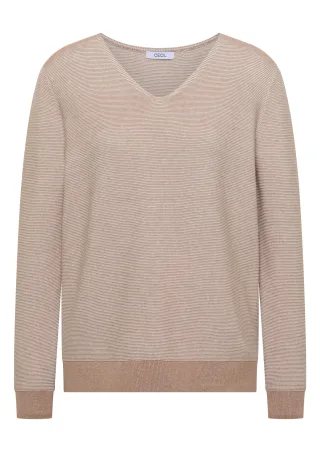 CECIL - Pullover im Two-Tone-Look mit V-Neck creamy mocha melange - Gr. - S