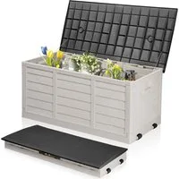 LALAHO Gartenbox mit Rollen Wasserdicht, 280 L Kunststoff, für Garten, Terrasse, Balkon, 112 x 51 x 50 cm