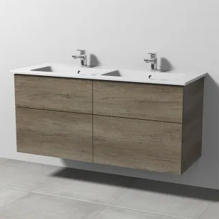 Sanipa 3way Keramik-Set Venticello Keramik-Doppelwaschtisch und Unterbau mit 4 Auszügen, Eiche-Nebra SM32837
