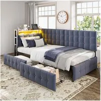KLAM HOME Schlafsofa 90 X 200cm Gepolstertes Schlafsofa mit USB- und Typ-C-Anschluss, multifunktionales Kinder-Bootsbett, Schlafsofa Einzelbett Beige