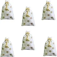 Alltagszauber befüllbarer Adventskalender 6 Baumwoll-Säckchen - Baumwoll-Beutel - mit Sternen - Geschenksäckchen (6-tlg)