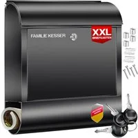 KESSER Briefkasten XXL Wandbriefkasten aus Edelstahl mit Zeitungsfach & 3 Schlüssel, Wandmontage, abschließbar, inkl. Montagematerial