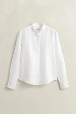 GANT - Rüschenbluse aus Leinenmix white - Gr. - 44