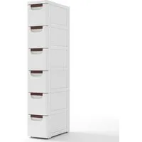 COSTWAY Beistellwagen, Nischenschrank schmal, mit 6 Schubladen & Rollen, weiß