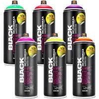 Montana Cans Sprühlack Neon UV Sprühlack Set, 6 fluoreszierende Farben, Montana BLACK INFRA