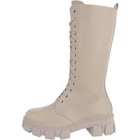 Ital-Design Damen Schnürschuhe Freizeit Stiefel Blockabsatz Schnürstiefel in Beige