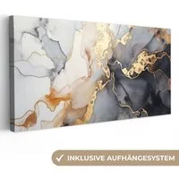 OneMillionCanvasses® Leinwandbild Panorama Marmor - Schwarz - Gold - Weiß, Fotodruck (1 St), Wandbild, Deko Schlafzimmer Wohnzimmer Flur 40x20 cm