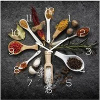 Levandeo® Wanduhr (Wanduhr Glas 30x30cm Uhr Glasbild Gewürze Küche Kräuter Wanddeko)