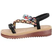 Ital-Design Damen Freizeit Riemchensandalette Keilabsatz/Wedge Keilsandaletten in Schwarz