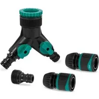 VONROC 2-Wege Verteiler Hahnanschluss-Set, Inkl. Schlauchkupplungen und Steckadapter