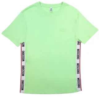 Grünes T-Shirt mit Logo von Moschino mit Klebeband am Saum