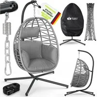 tillvex Hängesessel tillvex® Swivo Hängesessel mit Gestell inkl. wetterfester Abdeckung (Hängekorb klappbar bis 150 kg, Hängesitz aus Rattan, Hängestuhl für Indoor Garten Balkon Terrasse), mit Gestell Outdoor & wetterfester Abdeckung mit Befestigung
