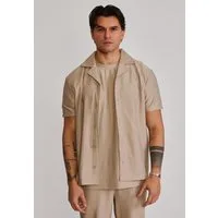 Siksilk Kurzarmhemd SikSilk Herren Grau Plisse Shirt
