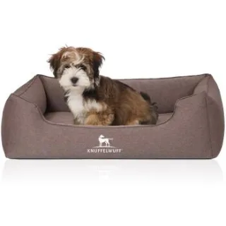 Knuffelwuff Orthopädisches Hundebett Leano aus Velours mit Handwebcharakter braun M-L