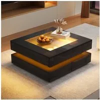 STILVORA Couchtisch Kaffeetish mit LED-Leuchten Wohnzimmertisch mit 3 Schubladen (Beistelltisch mit LED-Beleuchtung, USB-Anschluss, 1-St., 70 × 70 × 35 cm, gehärtetes Glas, Hochglanz-Oberfläche), für Wohnzimmer, kleine Räume, moderne Wohnbereiche