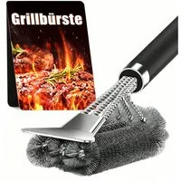 ibettertec Grillbürste Premium Edelstahl 3-in-1 Grillbürste 42 cm, Schaber & dichte Borsten, (Premium Edelstahl 3-in-1 Grillbürste mit Schaber, PP-Isoliergriff, 42 cm lange Reinigungsbürste, dicht gebundene Borsten für Gasgrill, Holzkohlegrill und Gr